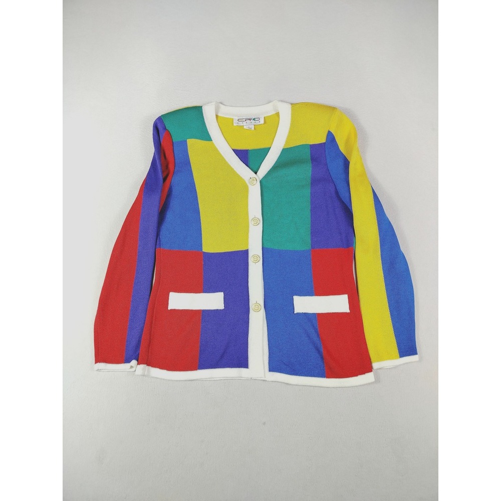 Vintage Eric Stevens Sweater Top Womens‎ 8 Multicolor Colorblock Cardigan 80s